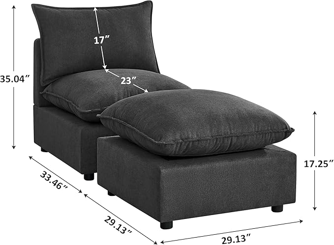 VANOMi Modular Ottoman Stool Cube Footrest Replacement for Sectional Sofa Upholstered Ottoman Seat Grey