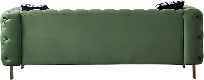 Chesterfield Modern Tufted Velvet Living Room Sofa with High Armrest and Metal Legs Decor 84.25''W 3 Seater Couch Couches Furniture for Bedroom Office (Mint Green)