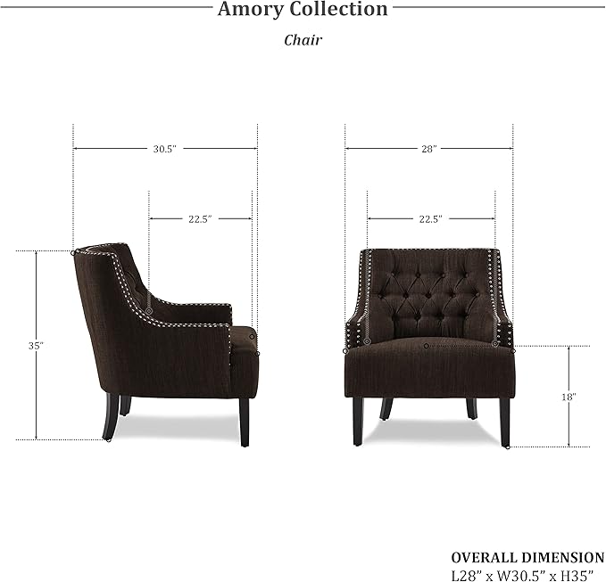 Lexicon Accent Chair Reading Chair Comfy Chair for Bedroom Upholstered Armchair with Solid Wood Frame Tufted Cushion Nail Head Trim Single Sofa Chair for Living Room Office Chocolate Chenille