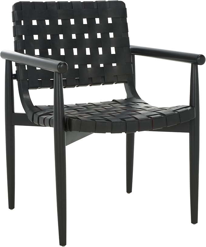 SAFAVIEH Home Collection Dionne Black Solid Wood/Black Leather Woven Accent Chair (Fully Assembled)