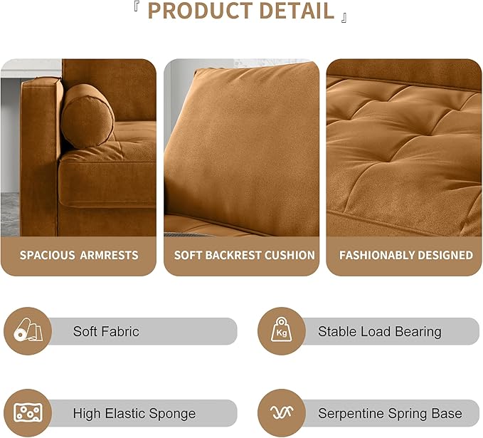 SILKIR Velvet Loveseat Sofa Love Seats Furniture for Small Spaces Mid-Century Modern Loveseats for Living Room Love Seat Couch 58 Inches Ginger
