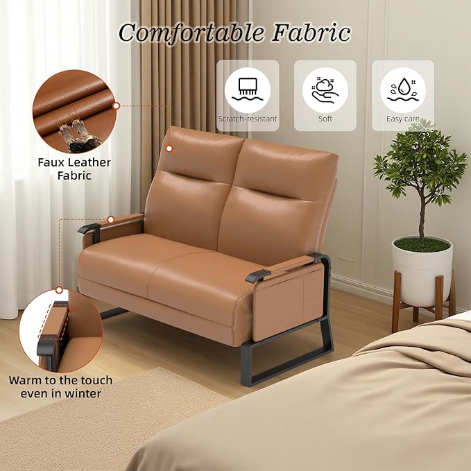 Faux Leather Sectional Couches for Living Room 3 Piece Loveseat and Chair Set with Flip Up Tray Tables Side Pockets Modern Modular Sectional Sofa for Office 2-Seat+1-Seat+1-Seat Brown