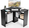 COSTWAY Corner Computer Desk Space-Saving Triangular Writing Desk w/ 2 Storage Shelves &amp 2 Cable Holes Multi-Functional Console Table for Small Space in Home Office Living Room Bedroom (Black)