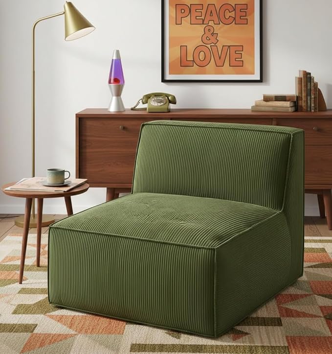Amada 33 Cloud Sectional Couch Middle PieceMemory Foam Modular Sofa with Back Support Convertible Boneless Couch Portable Sofa Chair Comfy Floor Sofa Lounge for Living Room Bedroom Green Single
