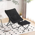 Comfy Saucer Chair with Ottoman Oversized Folding Faux Fur Chair Soft Furry Lazy Chair with Metal Frame Moon Chair Accent Chair for Bedroom Living Room Dorm Rooms Black