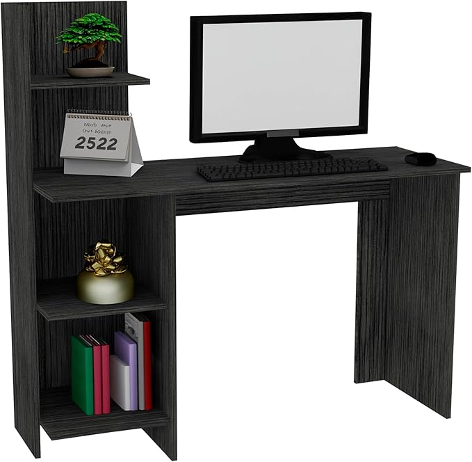 4-Tier computer deskWriting Desk with 4 shelveshome office desks with storage shelfsmall desk with storage for studyingetccorner office desks for homebedroomgaming deskWoodGrey