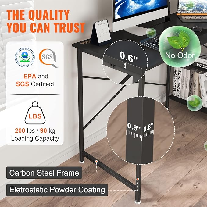 VEVOR L Shaped Computer Desk 47' Corner Desk with Storage Shelves Bag Phone Slot and Headphone Hook L Shaped Office Desk Gaming Desk for Home Office Workstation Black