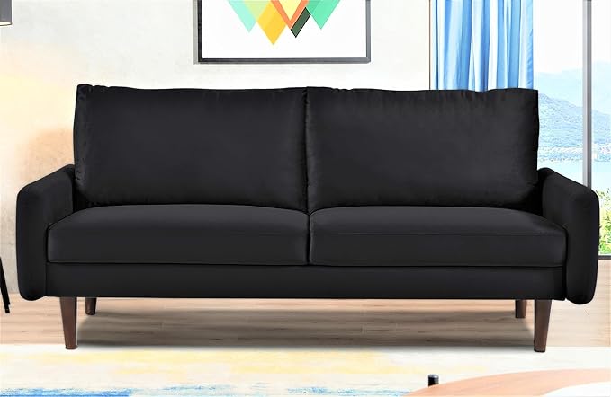 Kent Velvet Sofa for Modern Living Rooms and Compact Spaces Comfy 3 Seater Couch Studio Apartment Furniture with Sleek Design Black