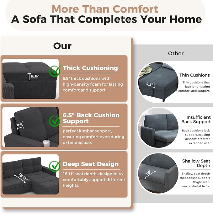 85 inch Sleeper Sofa Couch Bed with Storage ChaisePull Out Couch with USB ChargingSide PocketsConvertible Sectional Sofa for Living RoomApartmentSmall SpacesDark Grey