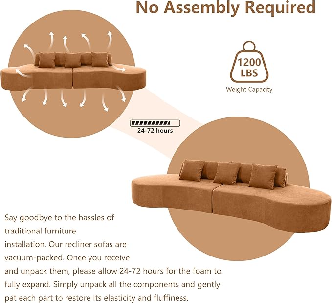 GNIXUU 130.5 Oversized Curved Sectional Sofa for Living Room Modern Luxury TerryCloth Boneless 4 Seater Cloud Couch with Half Moon Design &amp 3 Pillows Modular Memory Foam Couches No Assembly B