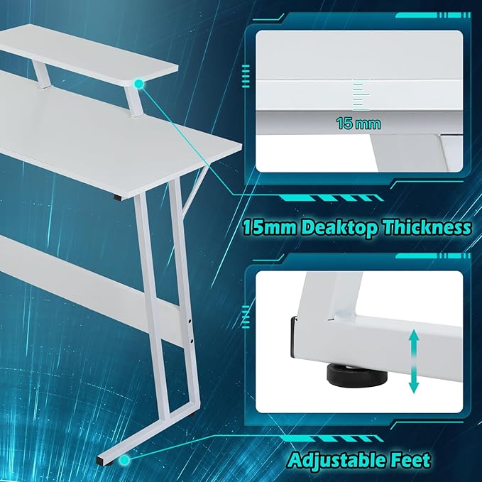 Dkelincs L Shaped Gaming Desk 51 Inch Computer Corner Desk Home Office Desks PC Gaming Table with Monitor Riser Stand for Home Office Writing Workstation White