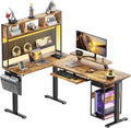 Flycity Electric L Shaped Standing Desk Adjustable Height 67 x 47 Corner Computer Desk with Host Shelf Gaming Desk with LED Lights &amp Power Outlet Dual Motor Home Office Desk with Storage Bro
