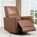 Swivel Rocking Recliner Chair Upholstered Faux Leather Glider Recliner with Lumbar Support High Backrest &amp Padded Armest Manual Nursery Recliner for Living Room (Manual Brown)