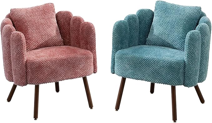 Accent Chair for Bedroom Shell Shaped Vanity Chair with Pillow Living Room Armchair with Removable Petal Backrest Small Single Reading Sofa Set of 2