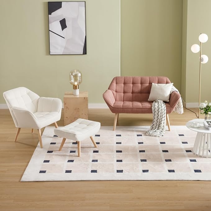 48 Small Loveseat Sofa Modern Linen Fabric Mini Sofa Couch 2-Seater Love Seat with Quilting Backs and Wood Legs for Living Room Bedroom and Small Space Pink