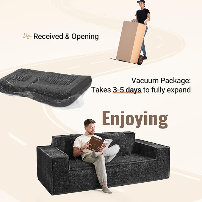 77'' Modern Cloud Loveseat Sofa in Chenille Deep Seat Boneless Couches Includes 2 pcs Pillows for Living Room Bedroom Apartment(Black)
