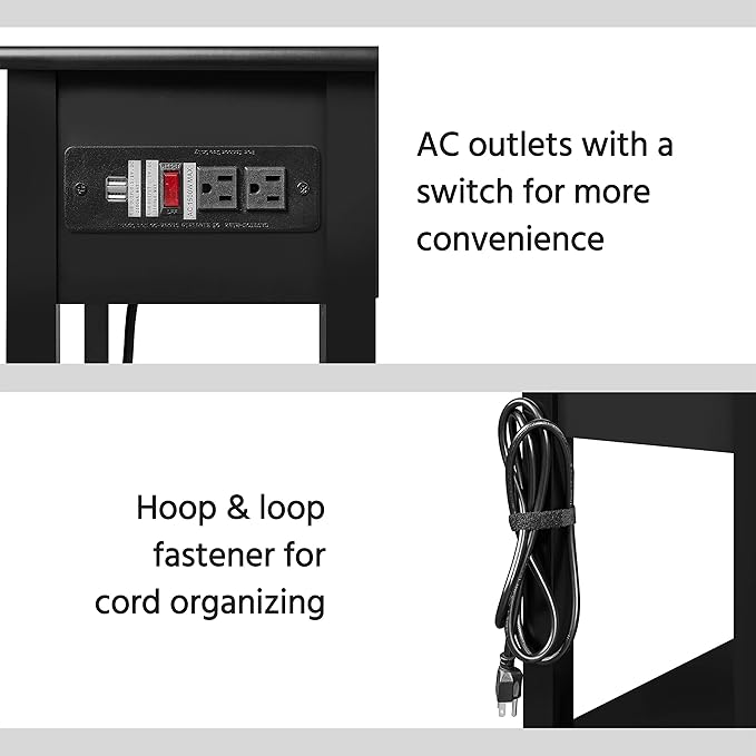 Yaheetech L Shaped Computer Desk Corner Table with Charging Station Outlets for Small Space 90 Degree Triangle Desk Home Office Table with Drawer and Storage Shelf for Workstation Living Room Black