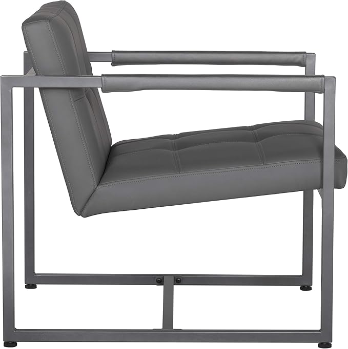 Studio Designs Home Modern Accent Chair Camber Mid-Century Pewter Grey Metal Frame &amp Smoke Bonded Leather