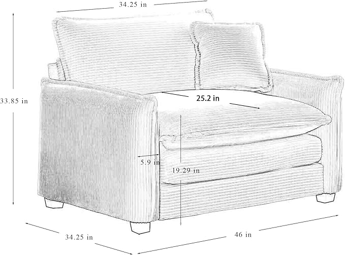 Oversized Deep Seat Single Sofa Chair 46 in Stylish Accent Couch Chair with One Throw Pillow Upholstered Corduroy Fabric Comfy Armchair for Living Room Bedroom Tan