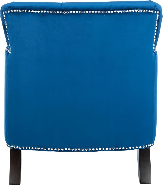 Safavieh Home Colin Navy Velvet and Espresso Tufted Club Chair