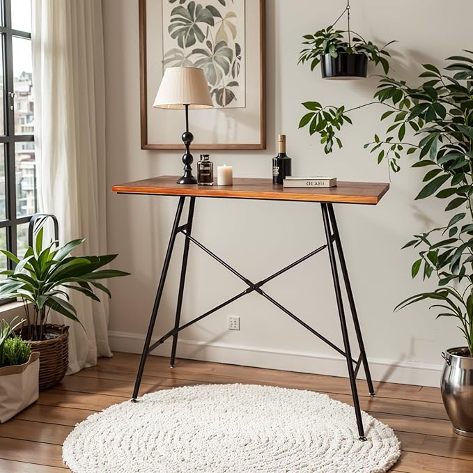 LOKKHAN Modern Industrial Table - 45.3” L x 41.34” H - Rectangular Desk for Home Office Dining Side Table - Writing Desk with Cross Bracing - Compact Multipurpose Study Computer Craft Workstation