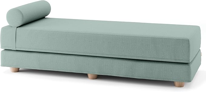Jaxx Alon Daybed - Fold-Out Sleeper Chaise with Premium Memory Foam Queen-Size Mattress - Made in The USA - Caribbean