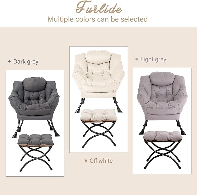 Lazy Chair with Ottoman Modern Chair with Folding Footrest Lounge Accent Chair Comfortable Reading Chair Oversized Armchairs for Bedroom Study Living Room Courtyard (Light Grey)
