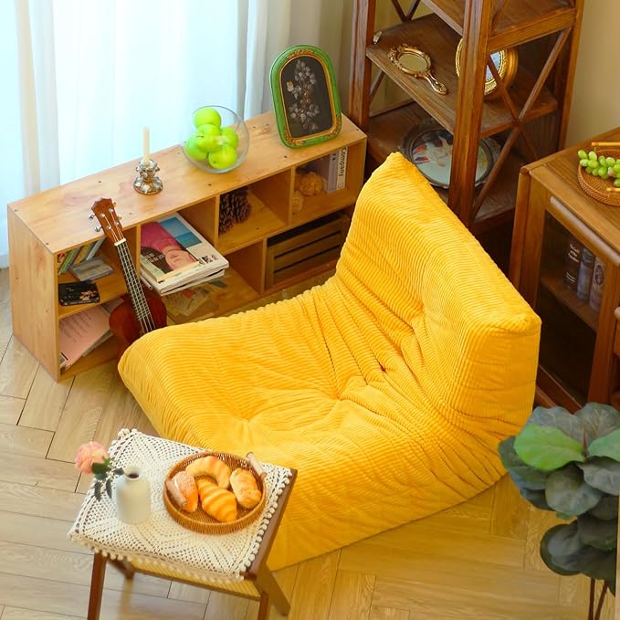 N&ampV Fireside Floor Sofa- Mid-Century Modern Armless Lounge Chair with Premium Soft Corduroy Fabric Plush Foam Cushion Accent Chair for Living Room Bedroom &amp Office (Tuscany)