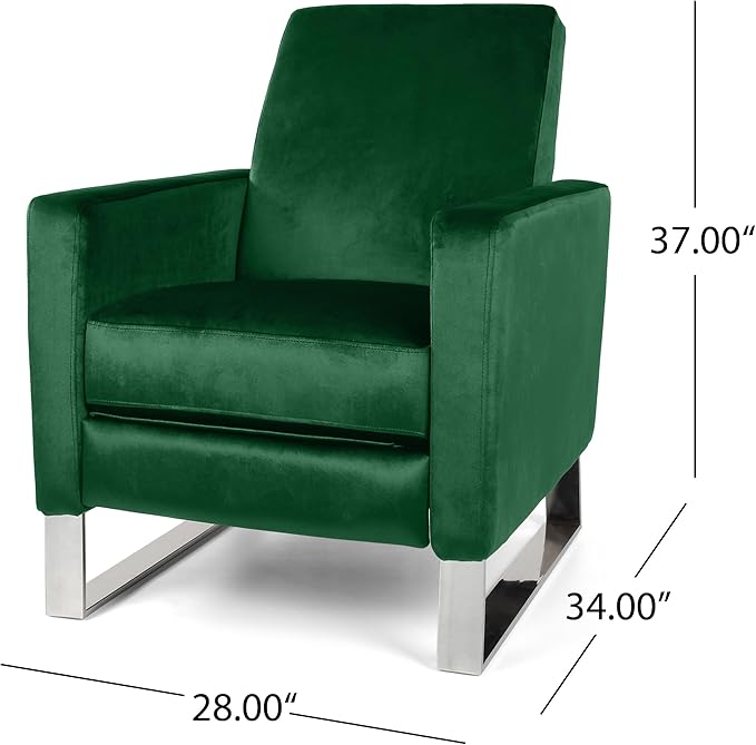 Mid-Century Fabric Rocker Recliner Chair Adjustable Single Recliner Sofa with Thicker Seat Cushion with Pocket for Living Room Bedroom Apartment (Emerald)