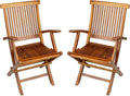 TeakCraft Teak Folding Arm Chair - 2 Piece Foldable Chairs Set - Fully Assembled - Solid Wooden Outdoor Indoor- Wood Dining Room Kitchen Patio Bistro Chairs The Mille