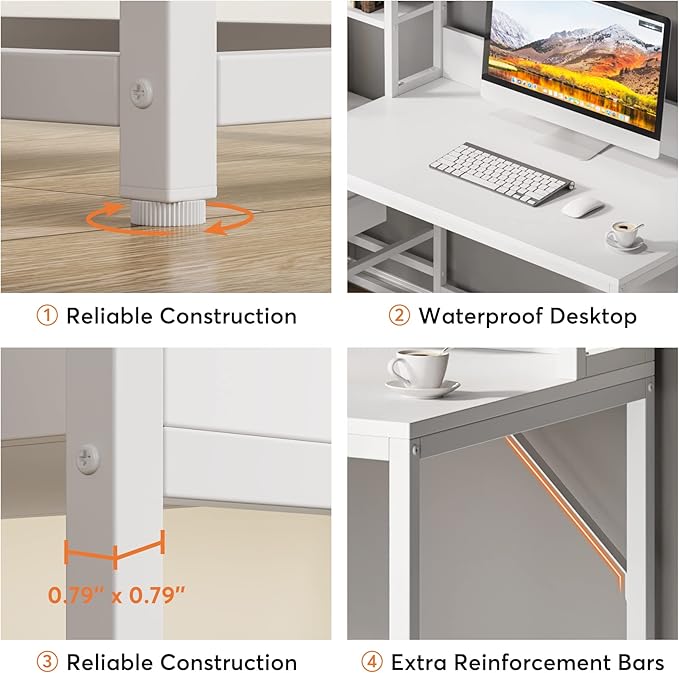 LITTLE TREE Computer Desk with Drawers and Hutch Rustic Office Desk with Storage Shelves for Home Office