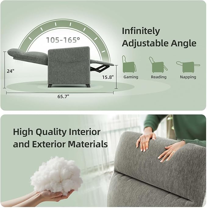Electric Power Lift Recliner Chair for Adults Fabric Reclining Chair with Adjustable Footrest &amp Backrest Modern Home Theater with Side Pocket &amp Remote Control Space Saving (Light Grey+Fabri
