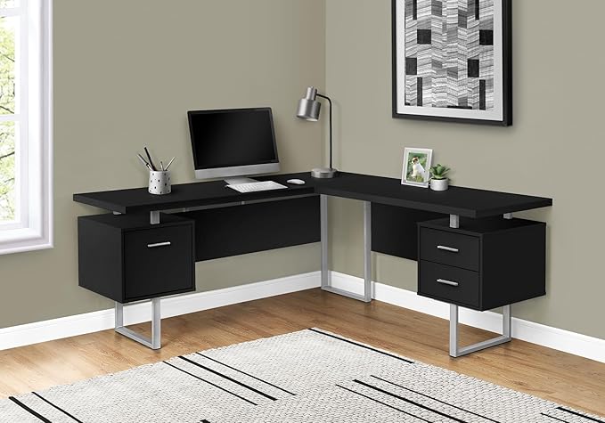 Monarch Specialties I 7619 Computer Desk Home Office Corner Left Right Set-up Storage Drawers 70 L L Shape Work Laptop Metal Laminate Black Grey