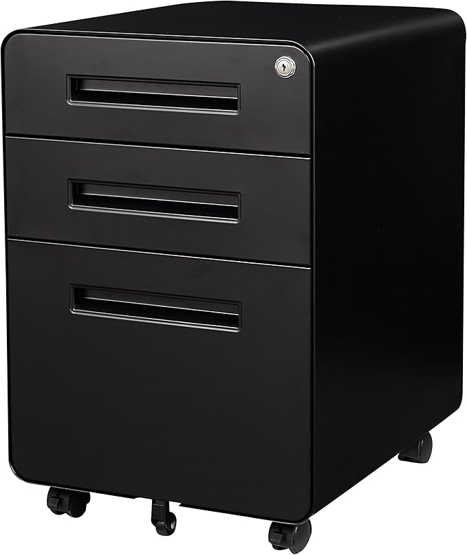 SISESOL 3 Drawer File Cabinet with LockRolling File CabinetsUnder Desk File CabinetThree Drawer Filing Cabinet for Home Office with WheelsFit A4/Letter/Legal FileFully Assembled Except Casters