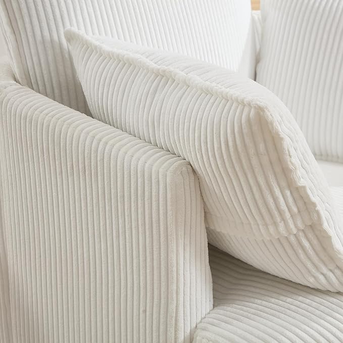 360° Swivel Accent Armchair Chair White Swivel Round Barrel Chair with 2 Pillows Upholstered Corduroy Accent Chairs for Living Room Bedroom Reading