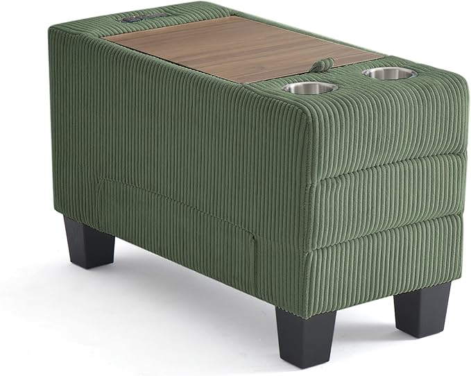 LINSY HOME Modular Sectional Sofa for Living Room Corduroy Cloud Couch with Storage Console USB Charging Cup Holders Comfy Modern Modular Cloud Couches with Movable Ottoman (Green)
