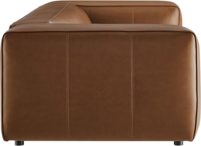 Modway Auren Vegan Leather Sofa in Coffee - Faux Leather Couch - Comfy Modern PU Leather Sofa - Oversized Mid Century Modern Couch for Living Room Apartment Loft
