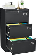 3 Drawer File Cabinet Metal File Cabinets with Lock Vertical Office Filing Cabinet for Letter/Legal/F4/A4 Size Filing Cabinets for Home Office Black
