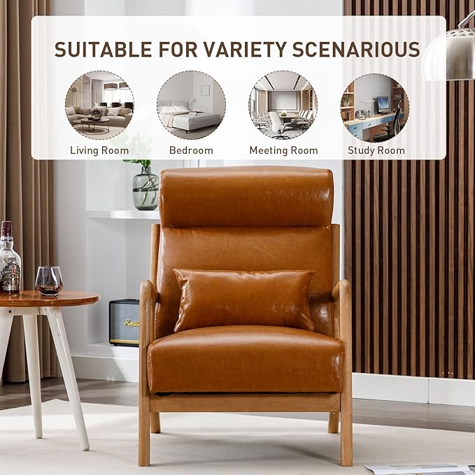 ANJ Mid Century Modern Accent Chair with High Back Single Lounge Armchair with Solid Wood Frame Comfy Reading Chair for Living Room Easy Assembly