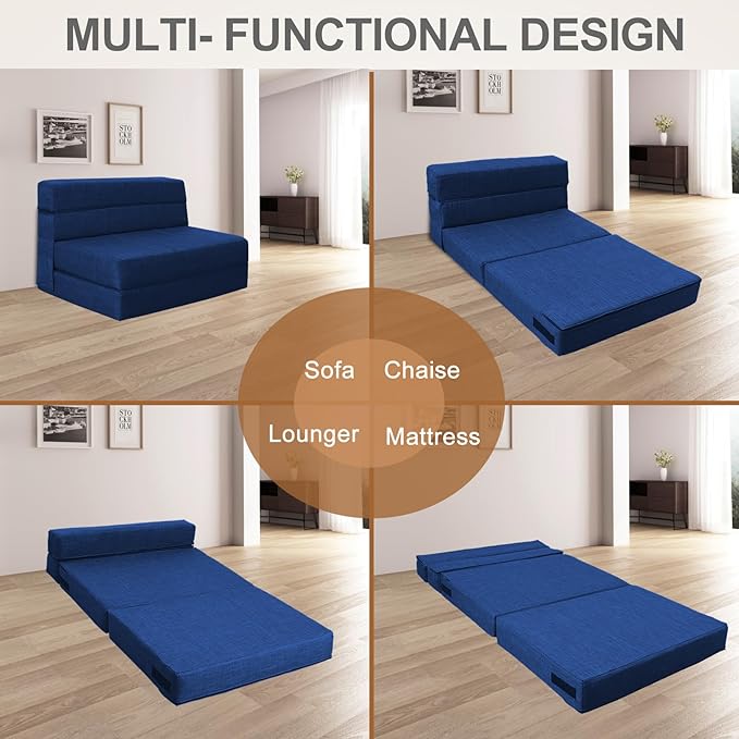 Folding Sofa Bed Couch Memory Foam with Pillow Sleeper Chair Lazy Couch Twin Size Futon Convertible Guest BedsWashable CoverDark Blue