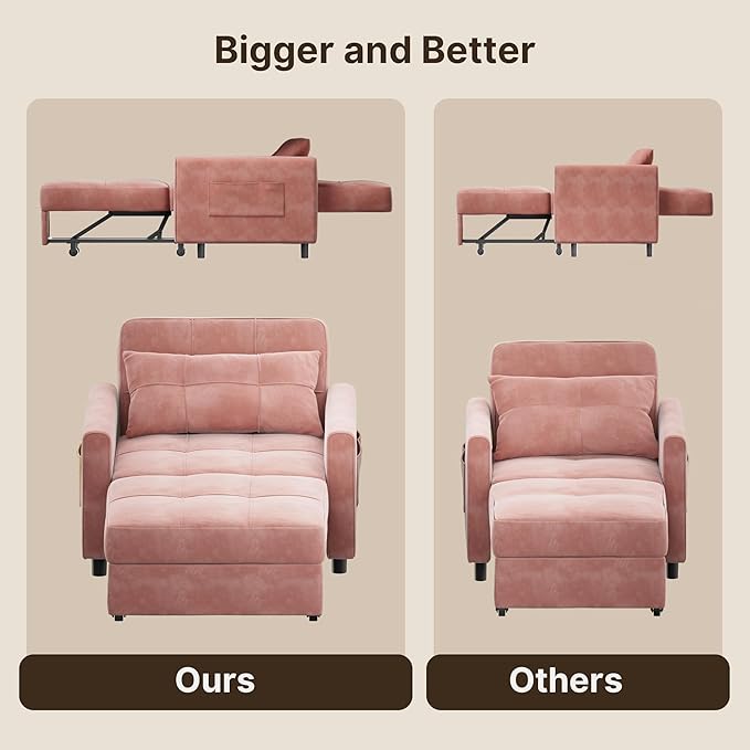 Gizoon Sofa Bed Chair 3 in 1 Convertible Pullout Single Sleeper Chair Bed with Adjustable Backrest Spacious Multifunctional Sofa Couches for Living Room Bedroom Apartment