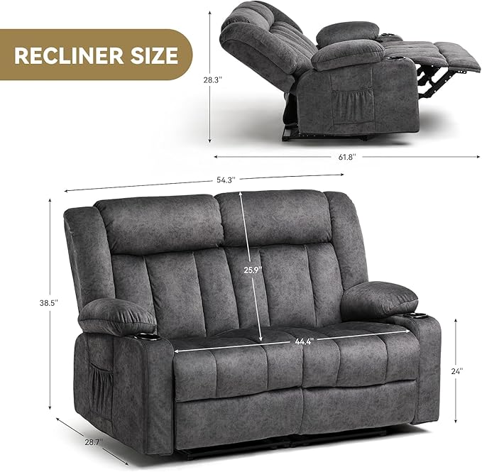 COMHOMA Manual Recliner Chair SetFabric Reclining Sofa Chair with Cup Holders Upholstered Recliner with Side Pockets Suitable for Living Room Furniture (2+1)