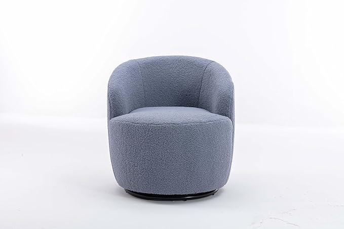 360° Blue Teddy Swivel Accent Chair for Living Room Small Round Swivel Chairs with Metal Base for BedroomBarrel Chairs for Bedroom Corner Or Small Spaces Cozy (Light Blue)