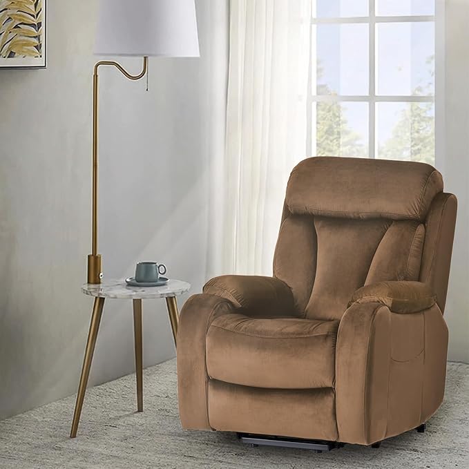 cinkehome Small Power Lift Recliner for Elderly Lift Chair Recliners Electric Recliner Chairs for Seniors Remote Control Adjustable Side Pocket (Velvet Brown)