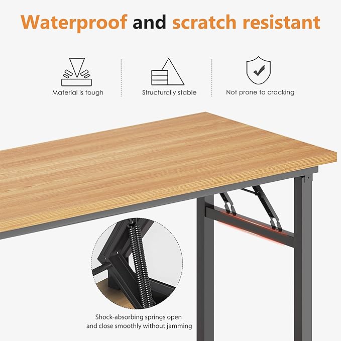Folding Desk 54.3 inch No Assembly Folding Desks for Small Spaces Sturdy Foldable Computer Desk Functional Home Office Desks Study Writing Desk Office Table Workstation for Home Office Outdoor