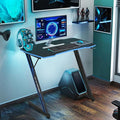 35 Inch Gaming Computer Desk with Headphone Hook Z-Shaped PC Gaming Table Home Office Desks Gaming Desk for Small Places Carbon Fiber Surface Simple Installation Black