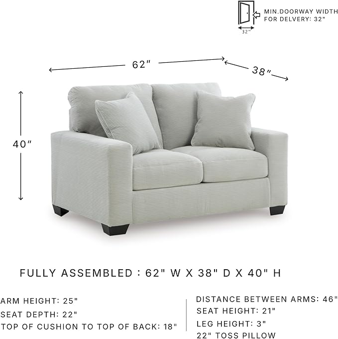 Signature Design by Ashley Ammon Casual Anti Sag Loveseat with Loose Seat Cushion and 2 Accent Pillows Light Gray