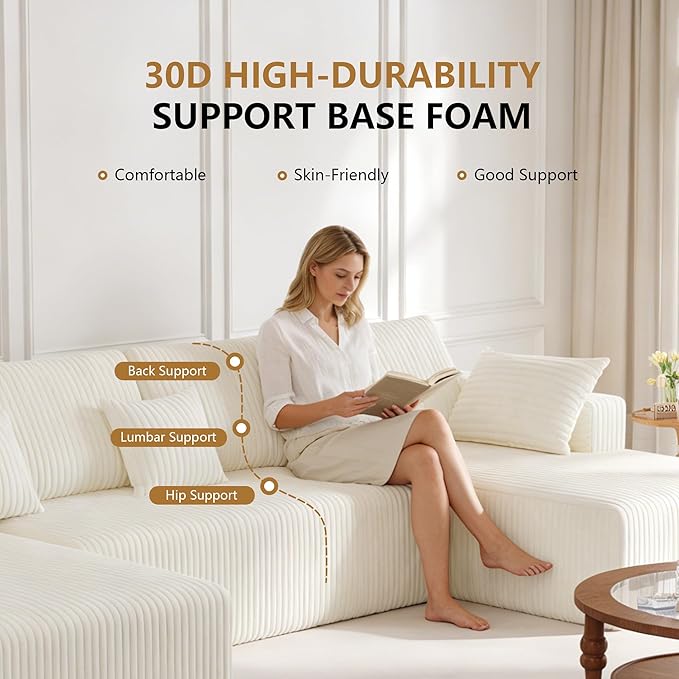 129 U Shape Sectional Sofa 6 Seat Memory Foam Cloud Couch No Assembly Required Oversized Chaise Modular Couches for Living Room Office Apartment - Left/Right Facing Chaise White