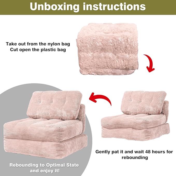 Art3d Folding Sofa Bed Convertible Sleeper Sofa Bed with Pilow &amp Back Support 3 in 1 Long Futon Boneless Couch Comfy Floor Couch for Living Room Bedroom Light Pink