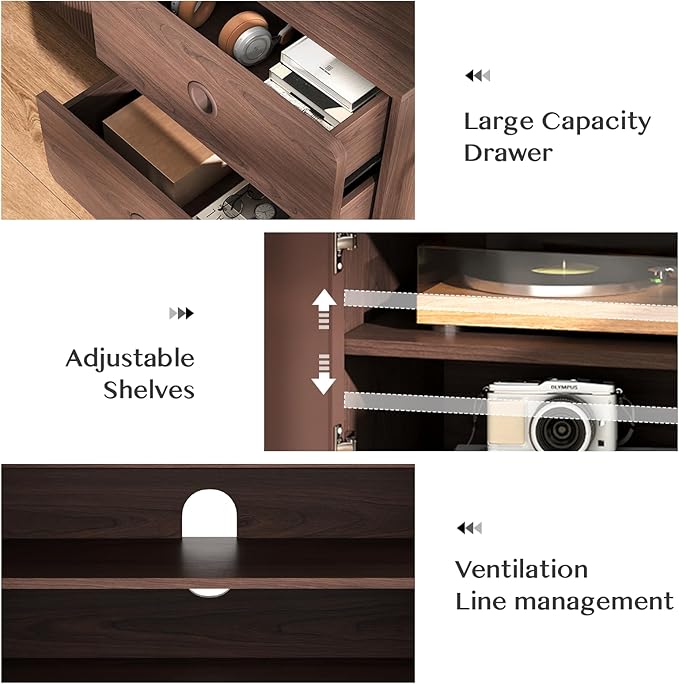 66 Fluted TV Stands for Living Room Mid Century Modern TV Consoles for 75 inch TV Entertainment Center with Storage Media Console with Adjustment Shelf(Walnut)